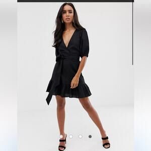 ASOS Tie Front Wrap Black Mini Dress